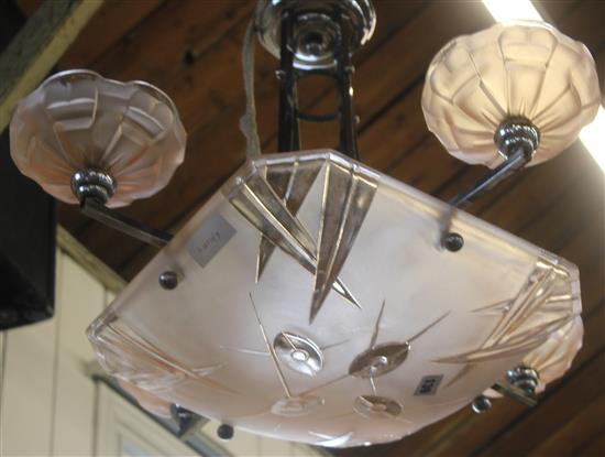 Deco glass ceiling light - signed Degue